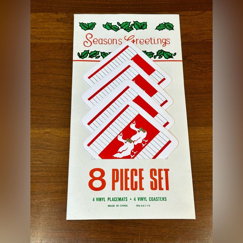 🎄🌟HP🌟VTG 1990s NIP 4 Goose Theme Vinyl Christmas Placemats & 4 Coasters - Picture 5 of 6